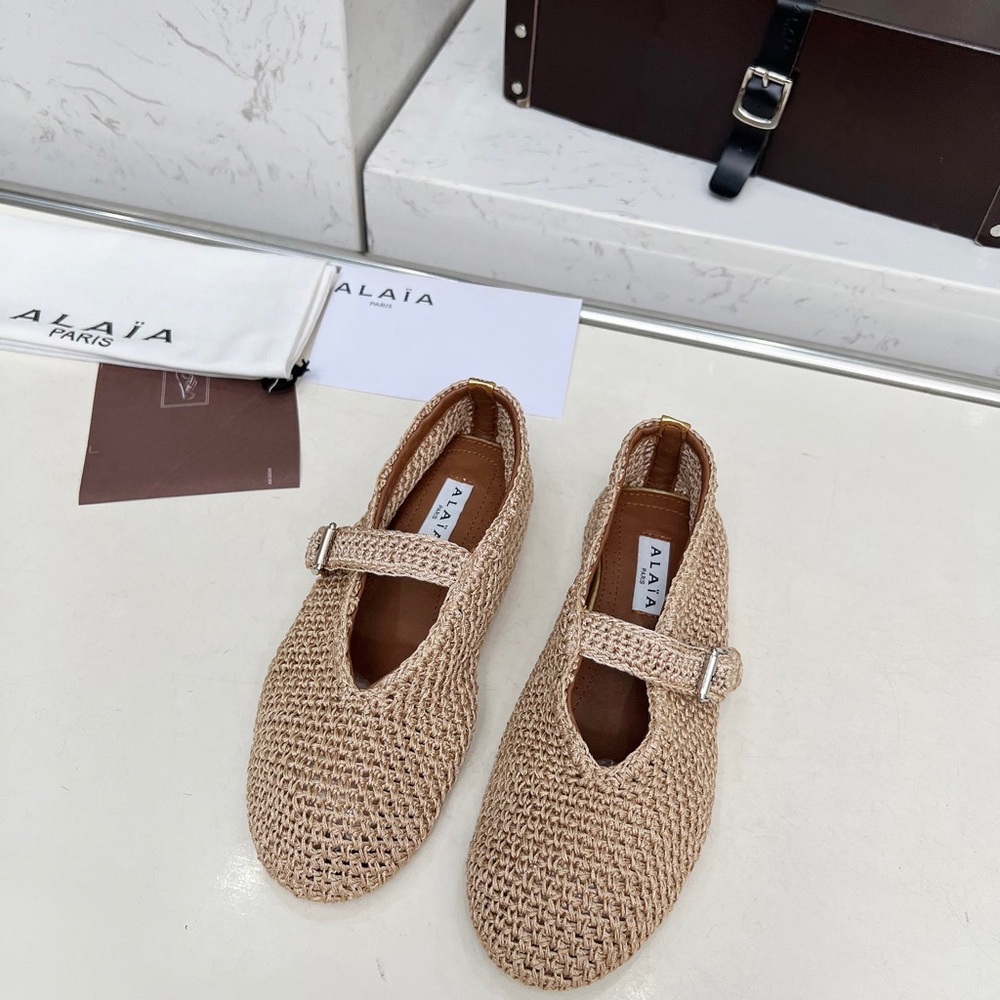 Alaia Beige Woven Mary Jane Flats